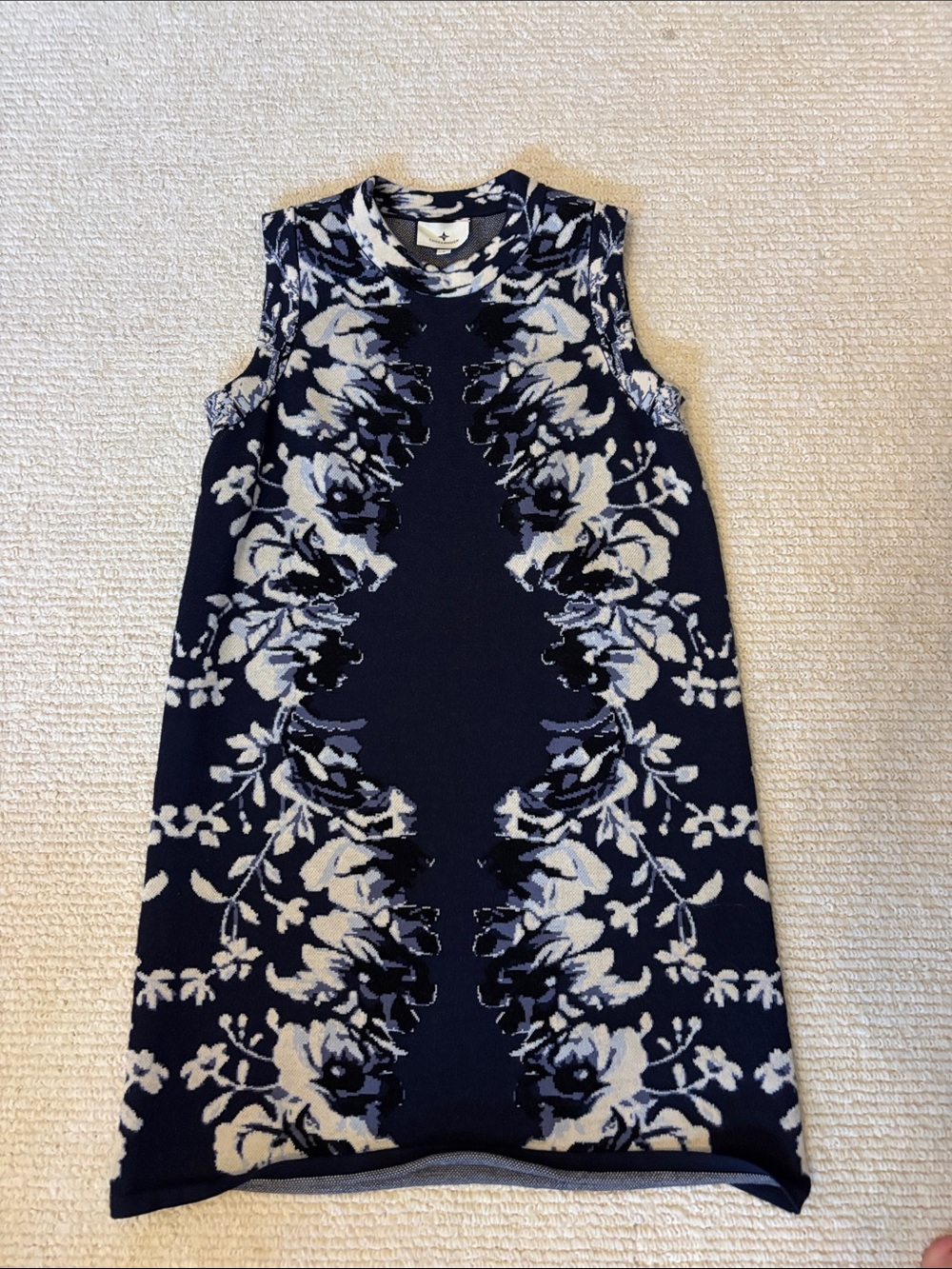 Sleeveless Navy Floral Knit Dress -